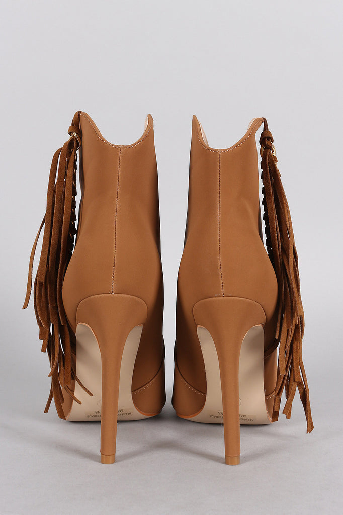 Fringe Chained Peep Toe Stiletto Booties