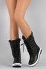 Quilted Faux Fur Cuff Lace Up Mid Calf Snow Boots