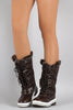 Quilted Faux Fur Cuff Lace Up Mid Calf Snow Boots