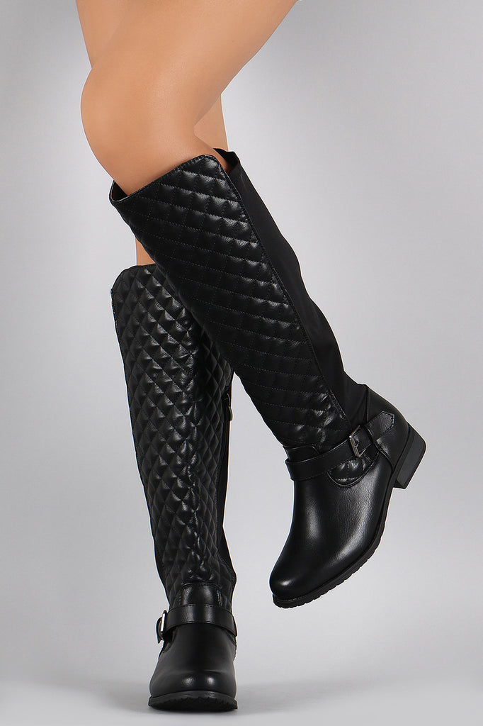 Quilted Stretchy Knee High Riding Boots