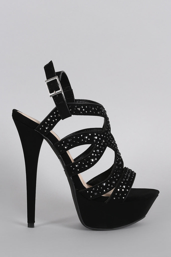 Anne Michelle Rhinestone Strappy Open Toe Platform Heel