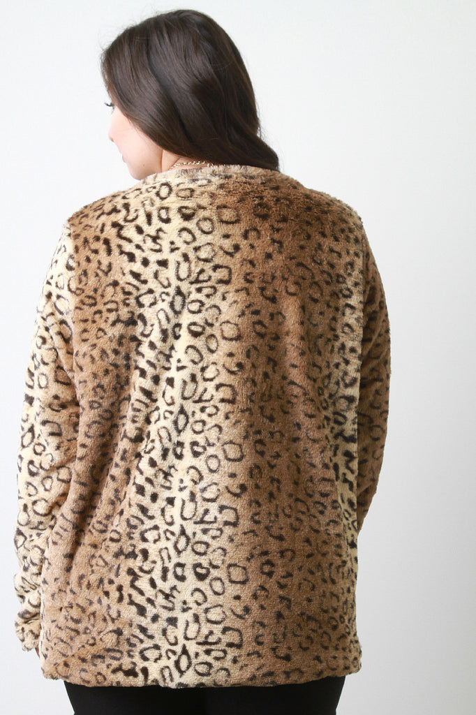 Leopard Faux Fur Open Front Jacket