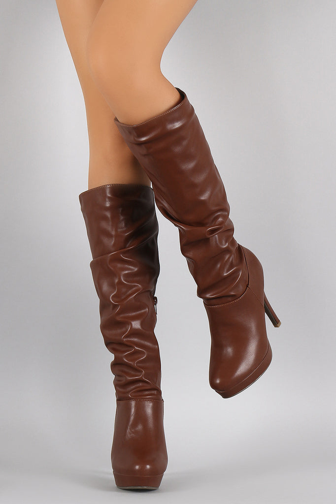 Bamboo Slouchy Platform Heeled Knee High Boots