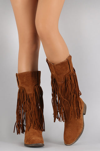 Cuff Slouchy Round Toe Mid Calf Boots