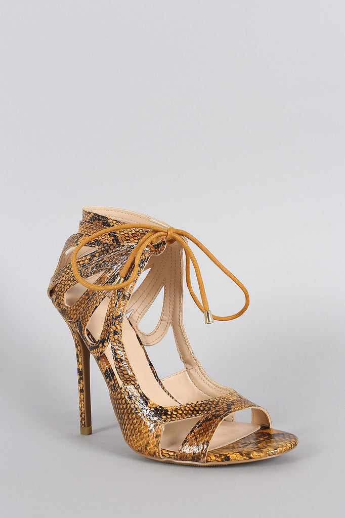 Wild Diva Lounge Python Teardrop Cutout Tie Up Heel