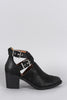 Qupid Slashed Crisscross Buckled Strap Chunky Heeled Ankle Boots