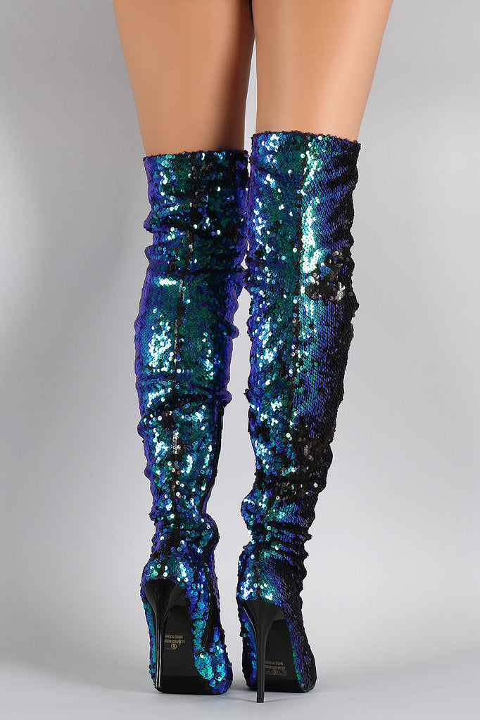 Sequin Pointy Toe Stiletto Over-The-Knee Boots