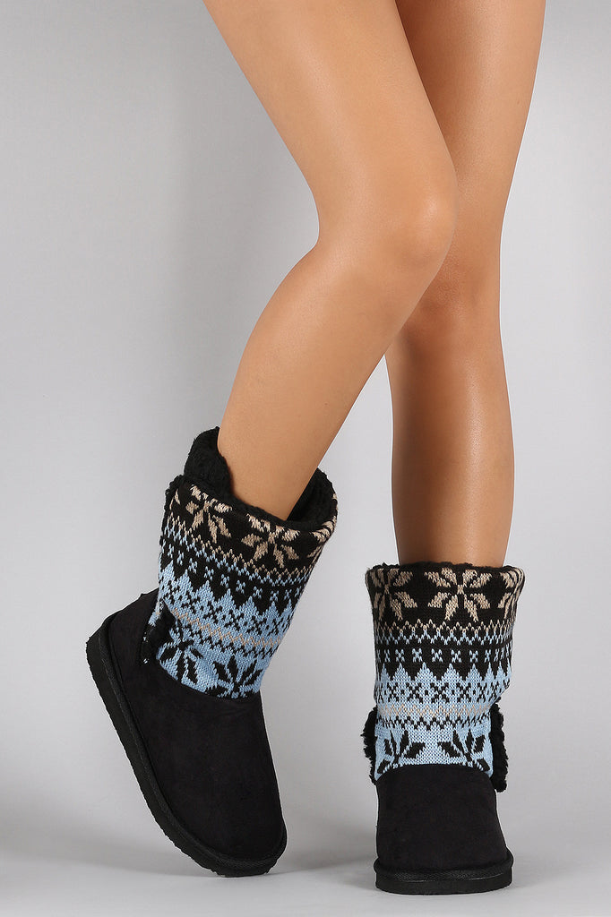 Sharling Snowflake Pattern Sweater Shaft Mid Calf Flat Boots