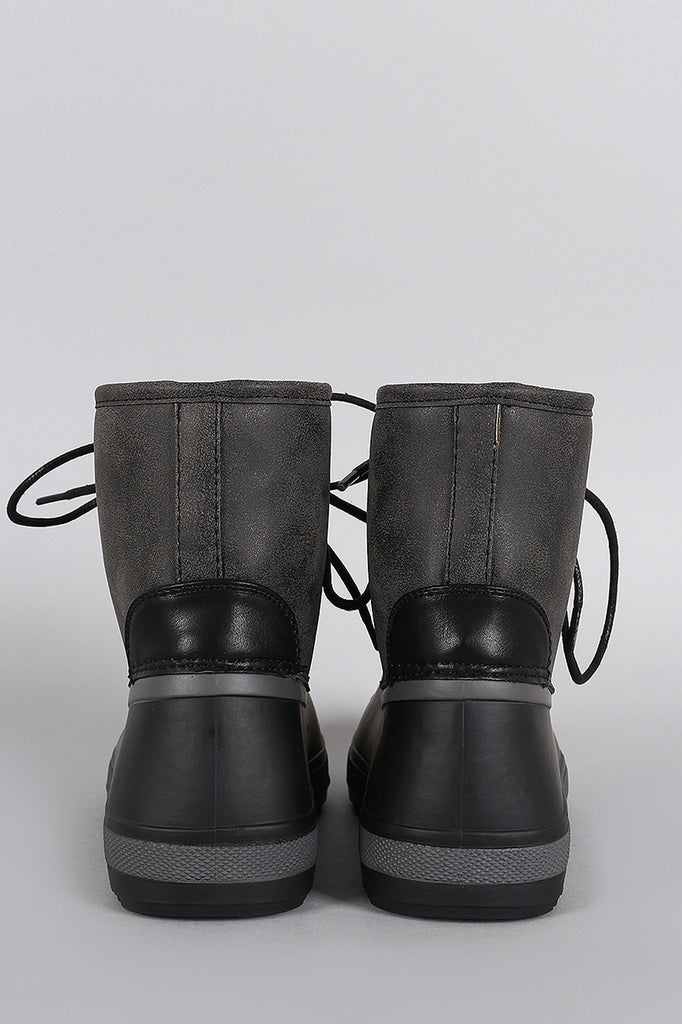 Bamboo Contrast Lace Up Round Toe Duck Ankle Boots