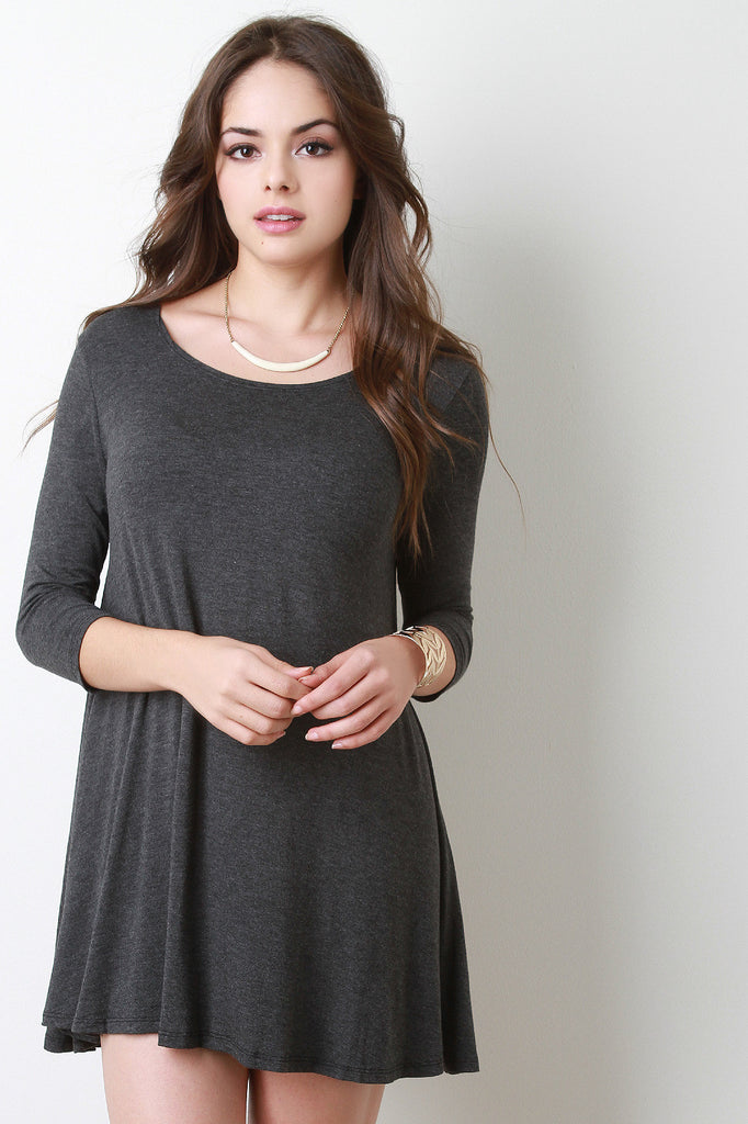 Three Quarter Sleeve Swing Mini Dress