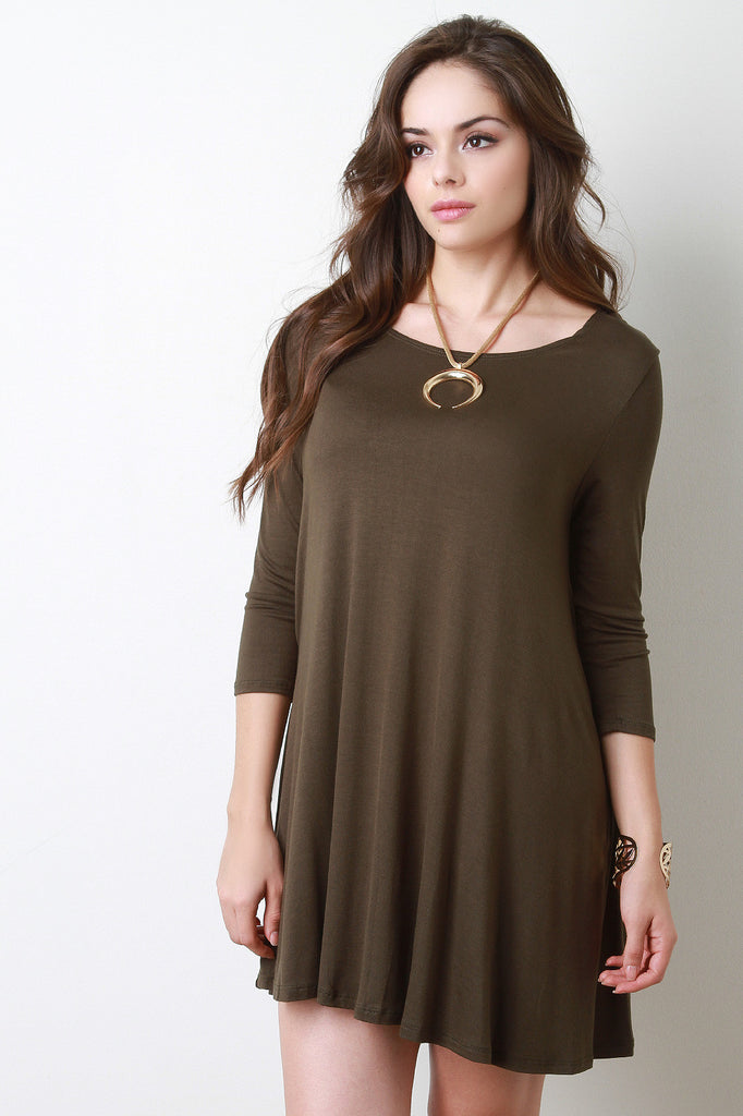 Three Quarter Sleeve Swing Mini Dress