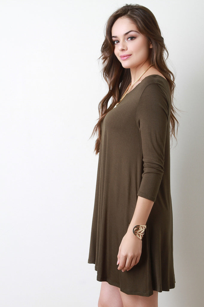 Three Quarter Sleeve Swing Mini Dress