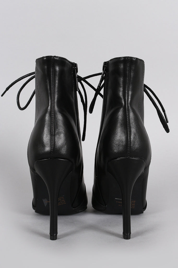 Breckelle Pointy Toe Lace Up Heeled Ankle Boots