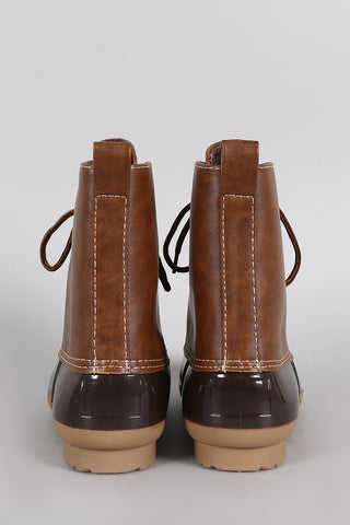 Round Toe Lace Up Duck Ankle Boots