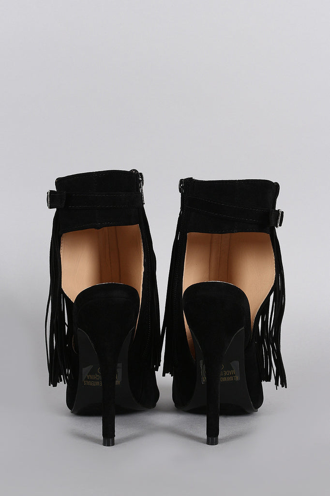 Fringe Peep Toe Stiletto Mule