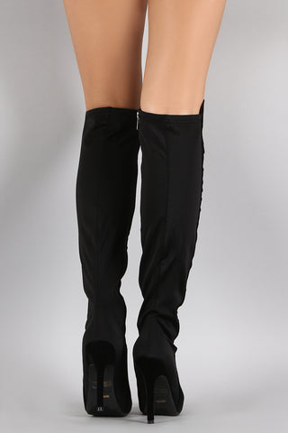 Dollhouse Suede Lycra Panel Stiletto Over-The-Knee Boots