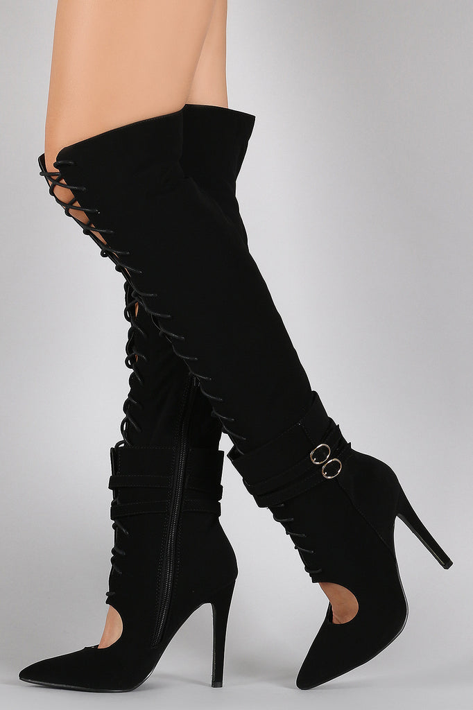 Pointy Toe Double Buckle Wrap Stiletto Boots