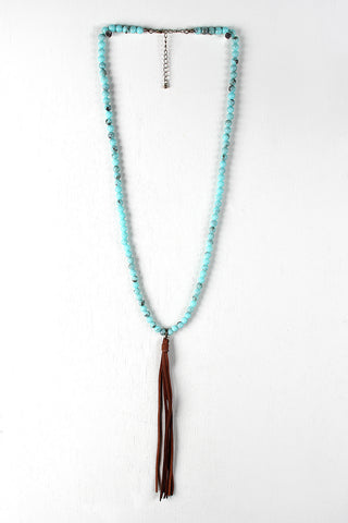 Faux Suede Tassel Bead Necklace