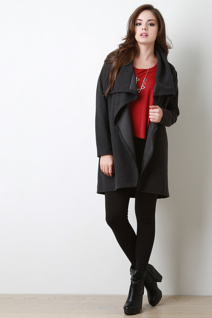 Draped Collar Long Sleeves Wool Jacket