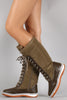 Puffy Nylon Lace Up Knee High Duck Boots