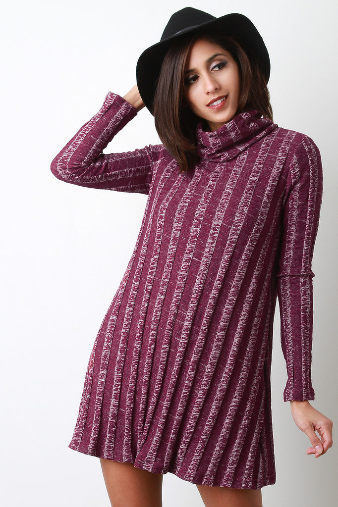 Wide Ribbed Turtleneck Shift Dress