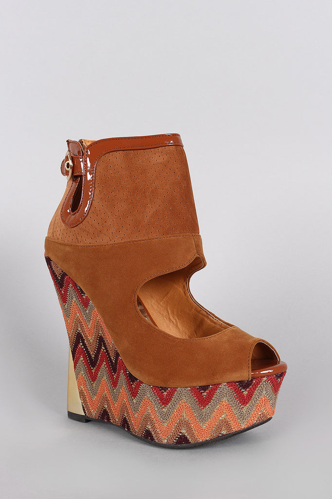 Liliana Perforated Cuff Glitter Chevron Platform Wedge