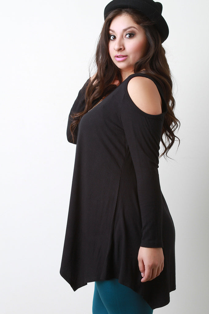 Long Sleeve Cold Shoulder Handkerchief Top