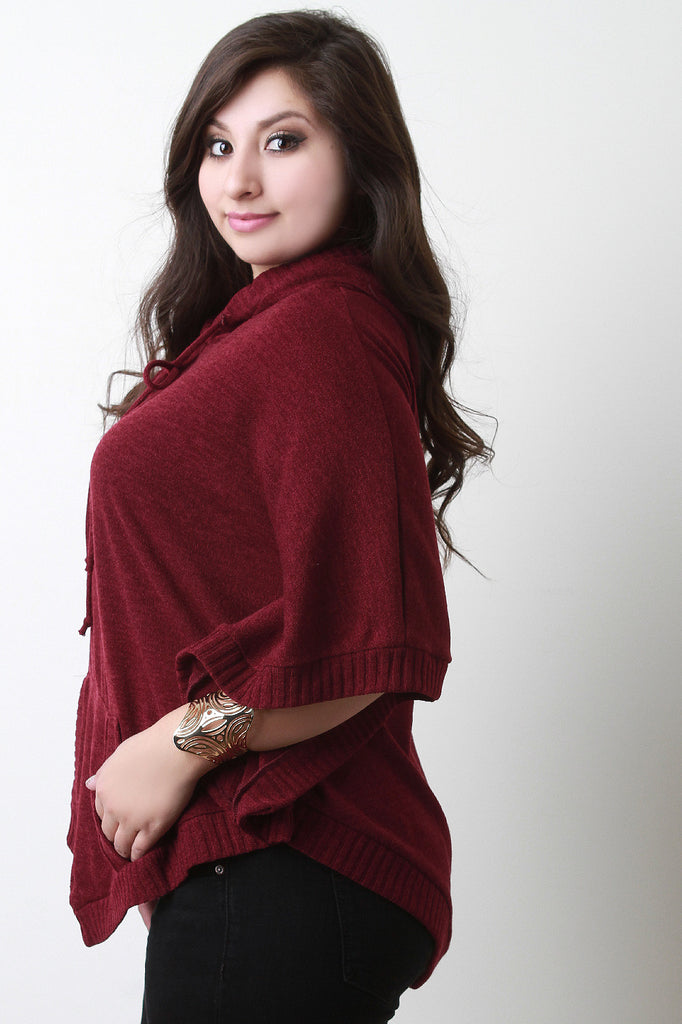 Hooded Pointed Knit Poncho Top