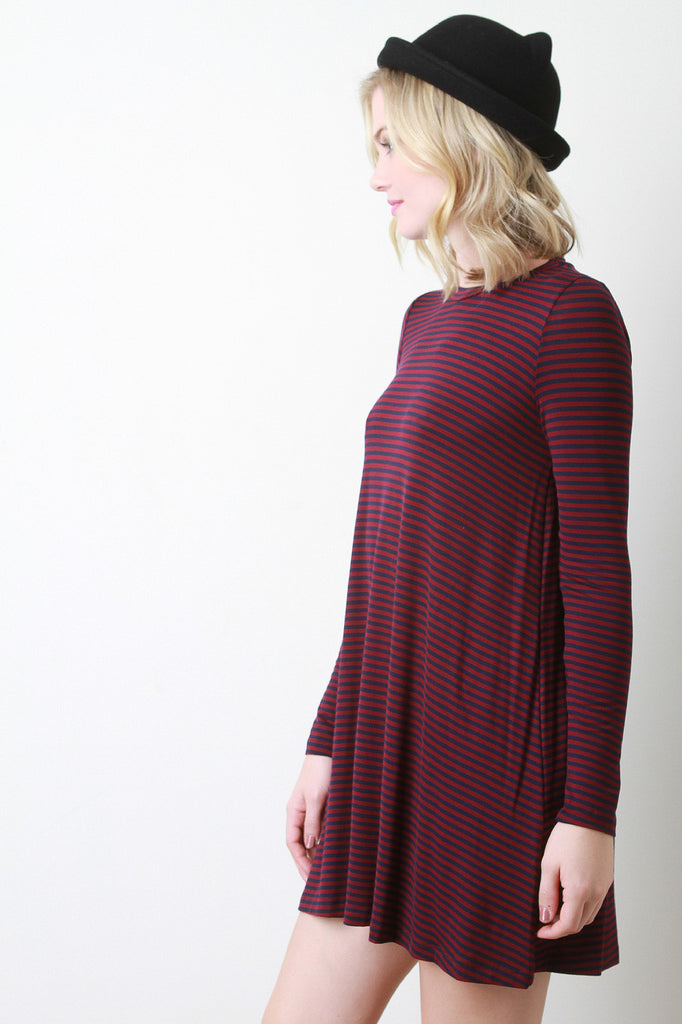 Striped Long Sleeves Shift Dress