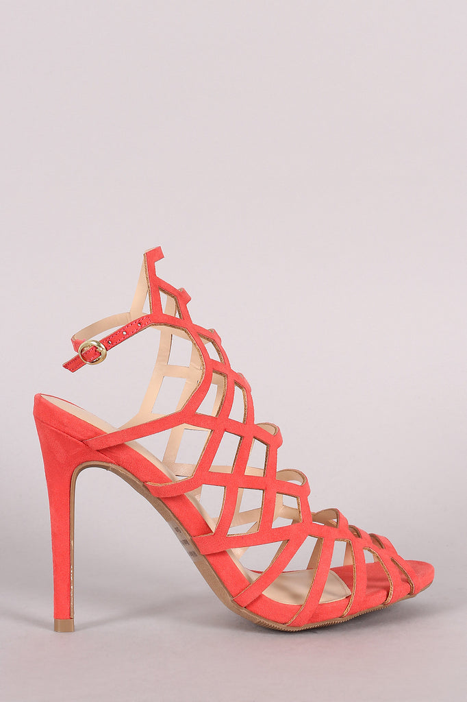 Wild Diva Lounge Caged Peep Toe Stiletto Heel