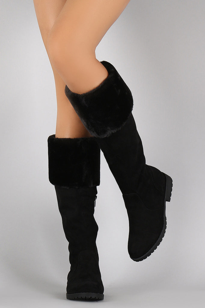 Bamboo Suede Fur Cuff Riding Knee High Boots