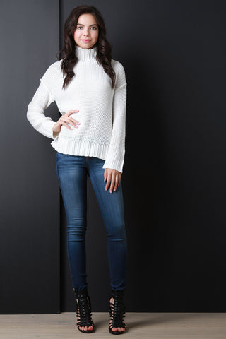 Thick Boarder Rib Knit Turtle Neck Top