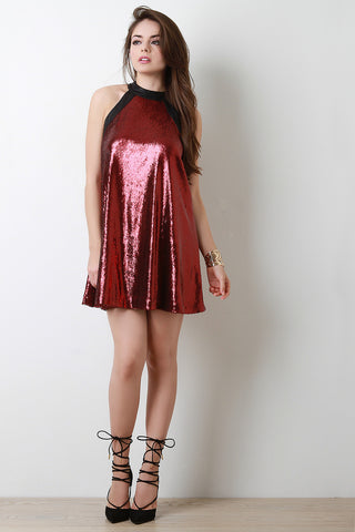 Halter Style Neckline Sequin Shift Dress