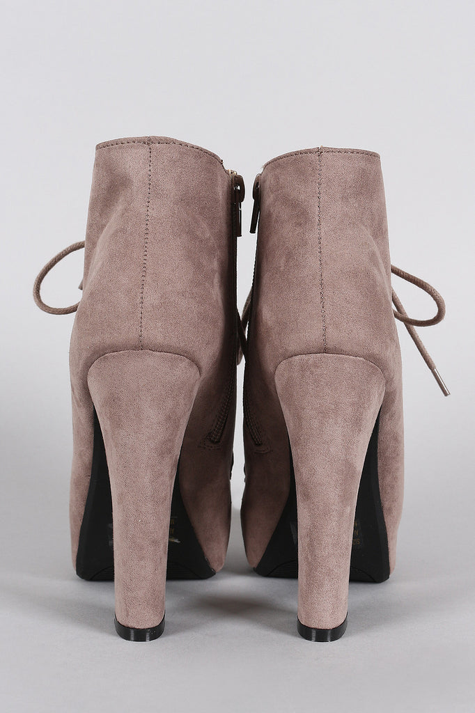 Qupid Suede Lace Up Heeled Platform Booties