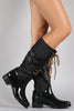 Double Buckled Strap Lace Up Rain Boots