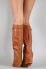 Twist-Lock Pointy Toe Fold Over Cuff Knee High Wedge Boots