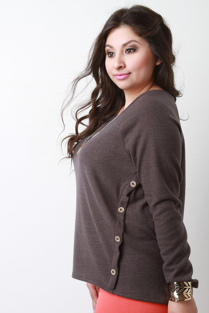 Slanted Buttons Knit Top