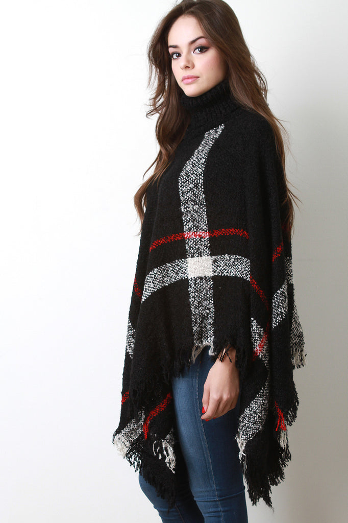 Plaid Turtleneck Poncho