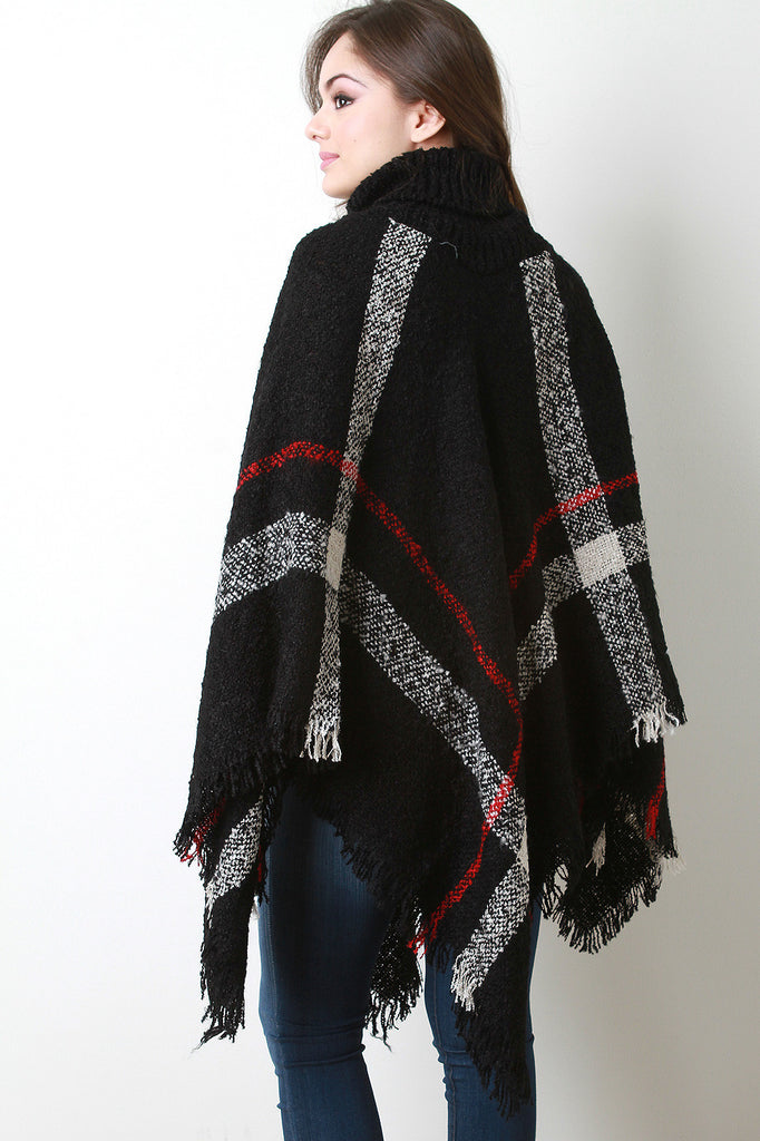 Plaid Turtleneck Poncho