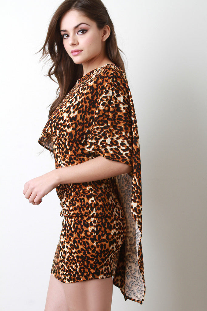 Leopard Cape Tier Bodycon Dress