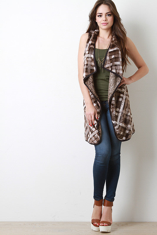 Plaid Short Fur Longline Vest