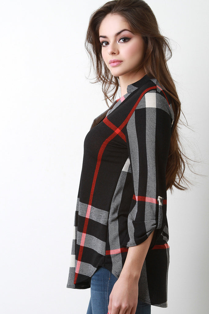 Plaid Half Placket Top