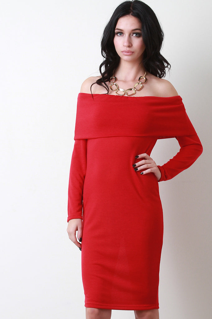 Off-The-Shoulder Long Sleeves Bodycon Dress