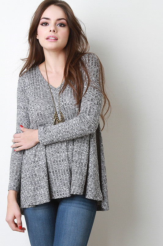 Marled Paneled Rib Knit Top