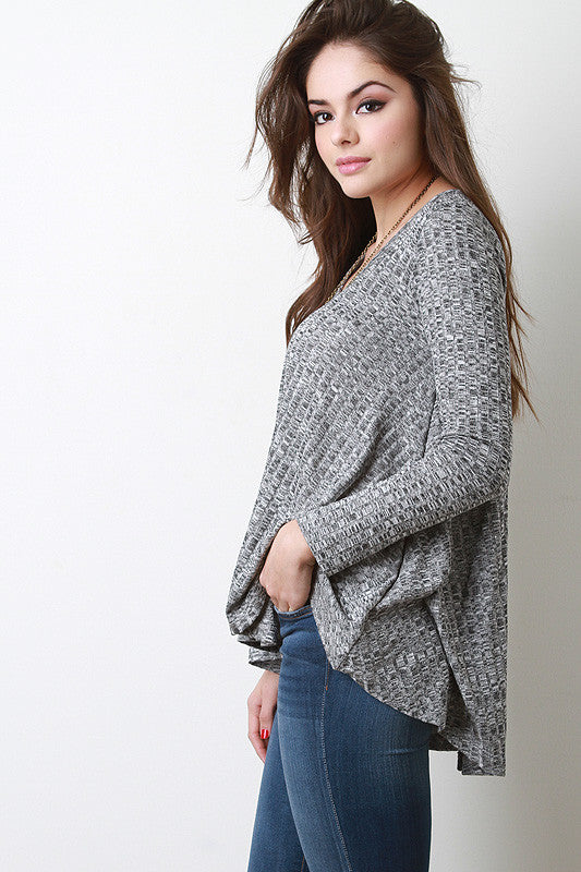 Marled Paneled Rib Knit Top