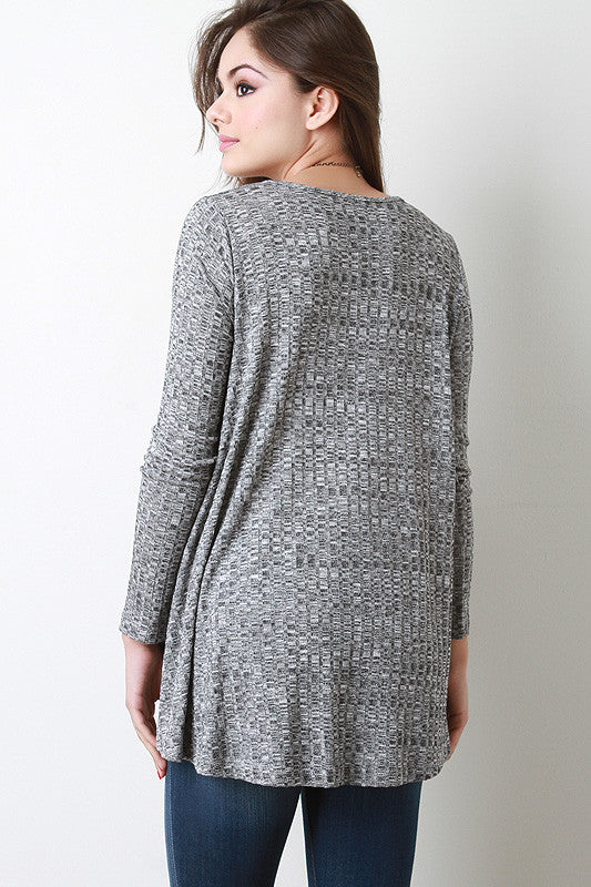 Marled Paneled Rib Knit Top