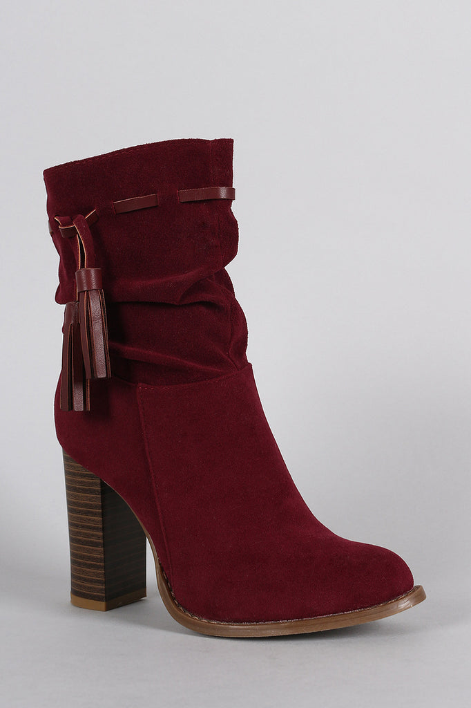 Suede Tassel Chunky Heeled Ankle Boots