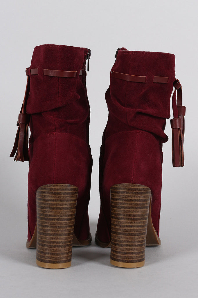 Suede Tassel Chunky Heeled Ankle Boots