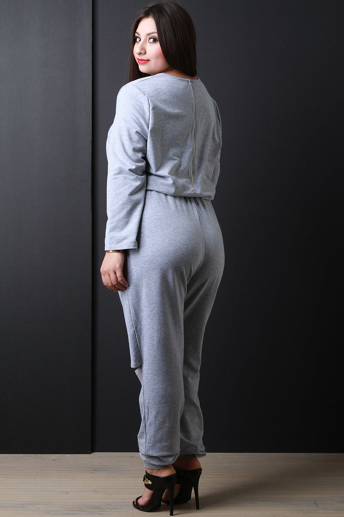 Knee Slit Sweatshirt Jumpsuit