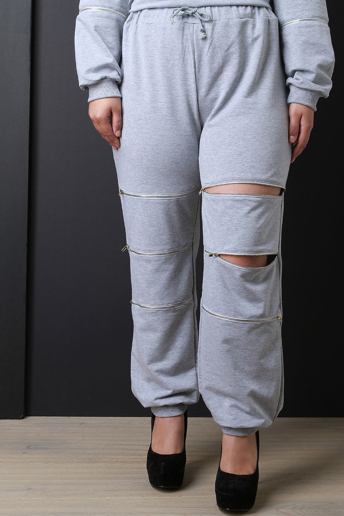 Zippered Drawstring Jogging Pants